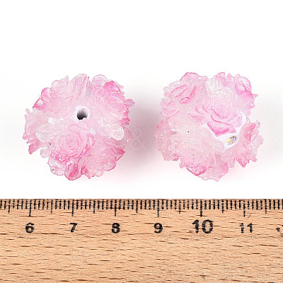 Polymer Clay Rhinestone Beads with Embossed Resin Roses RESI-T059-04I-1