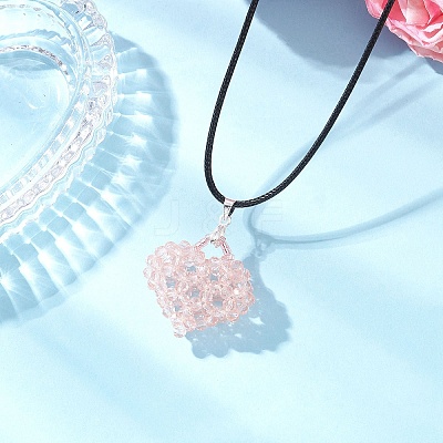 Electroplated Glass Beaded Heart Pendant Black Waxed Cotton Cord Necklaces for Women NJEW-MZ00120-02-1