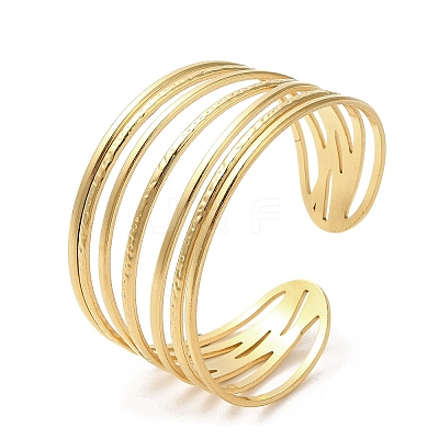Ion Plating(IP) 304 Stainless Steel Multi Line Cuff Bangles for Women BJEW-L682-009G-1