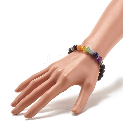 Natural Lava Rock & Mixed Stone Round Beads Stretch Bracelet BJEW-JB07469-01-1