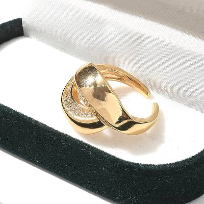 Brass Micro Pave Clear Cubic Zirconia Cuff Finger Rings for Women RJEW-B112-01G-1