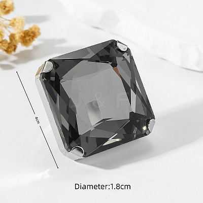 Adjustable Alloy with Glass Statement Cuff Rings for Women UV5898-3-1