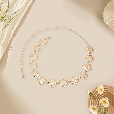 1Pc Alloy Textured Coin Link Chain Body Waist Chains for Women AJEW-GF0013-43-1