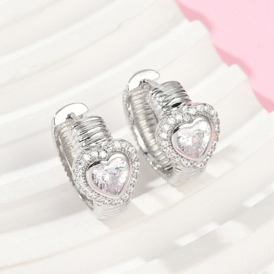 Brass Clear Cubic Zirconia Hoop Earrings EJEW-Q016-03P-1