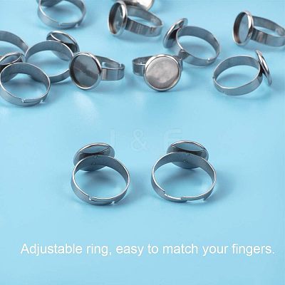 Adjustable 304 Stainless Steel Finger Rings Components STAS-UN0001-10-1