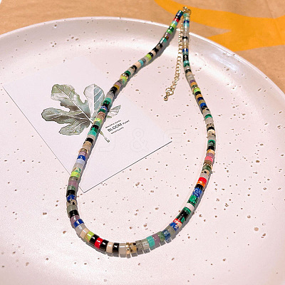 Natural & Synthetic Mixed Gemstone Heishi Graduated Beaded Necklaces JO0051-8-1