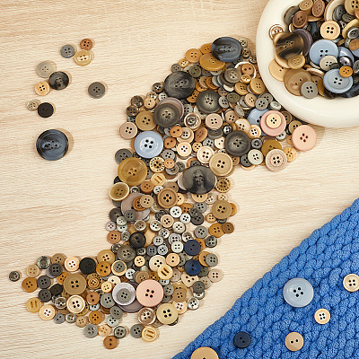 1 Set Flat Round Resin Buttons BUTT-CP0001-05-1