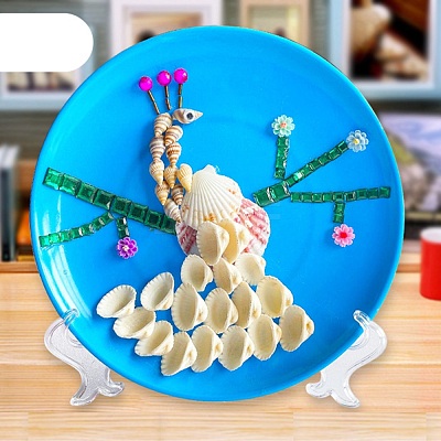 DIY Peacock Pattern Shell Conch Disk Paste Painting For Kids DIY-P035-05-1