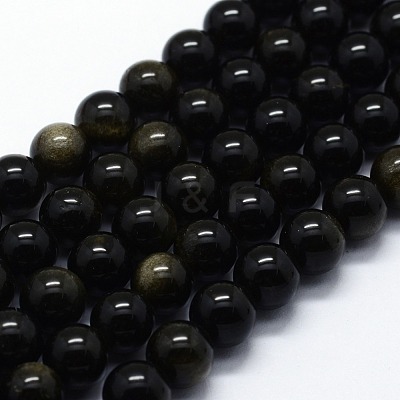 Natural Golden Sheen Obsidian Beads Strands G-I199-14-10mm-1