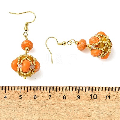 Glass Seed Bead and Synthetic Imperial Jasper Dangle Earrings EJEW-MZ00743-02-1