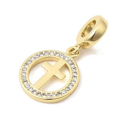 Brass Pave Clear Cubic Zirconia European Dangle Charms KK-A296-12B-G-1