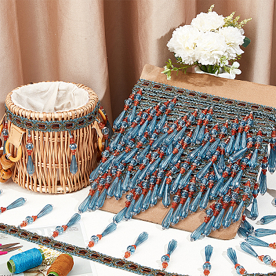 12M Polyester Fringe Lace Trims SRIB-WH0026-26B-1