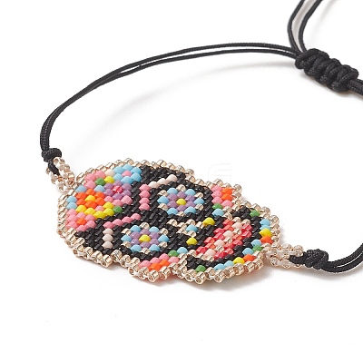 Handmade Japanese Seed Skull Link Bracelet BJEW-MZ00021-01-1