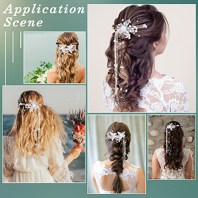 2Pcs Acrylic with Alloy Crystal Rhinestone Clear AB Butterfly Tassel Alligator Hair Clips Set AJEW-WH20080-59A-1