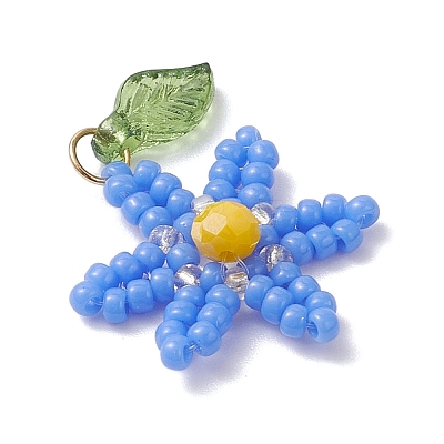Glass Seed Beaded Flower Pendants PALLOY-TA00345-03-1
