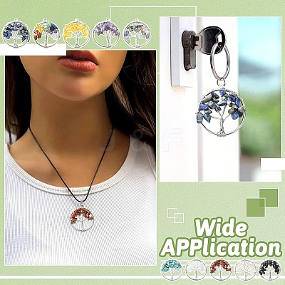 10Pcs 10 Styles Chakra Natural Mixed Stone Tree fo Life Pendants G-YW0002-31-1