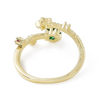 Colorful Cubic Zirconia Double Star Open Cuff Ring RJEW-F129-07G-1