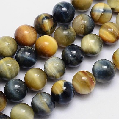 Natural Tiger Eye Round Bead Strands G-L411-04-12mm-1