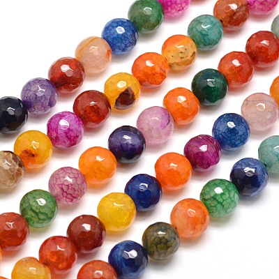 Dyed Natural Agate Faceted Round Beads Strands X-G-E268-34-1