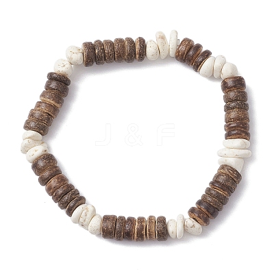 Natural Coconut & Magnesite Chip Beads Stretch Bracelets for Men Women BJEW-JB12457-01-1