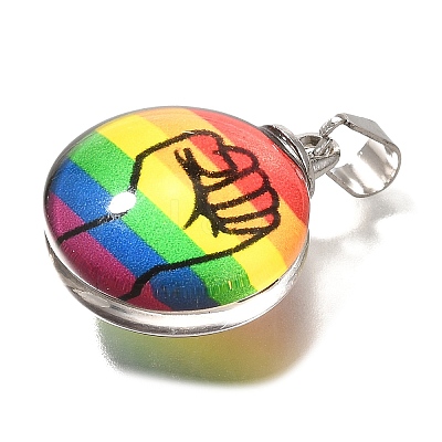 Flat Round 201 Stainless Steel Acrylic Pendants STAS-U036-01P-06-1