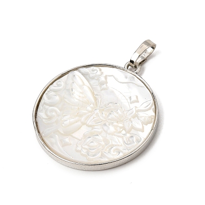 Rack Plating Carved Natural White Shell Pendants SH-CBA69D1-03P-02-1