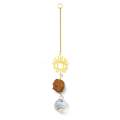 Wire Wrapped Nuggets Natural Tiger Eye Pendant Decorations HJEW-C008-02E-G-1