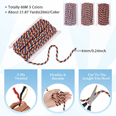 60M 3 Colors 3-Ply Twisted Macrame Polyester Cord OCOR-TA0003-48B-1