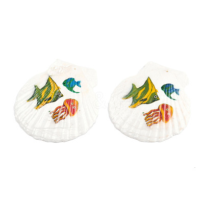 Printed Natural Freshwater Shell Big Pendants SHEL-N032-235-06-1