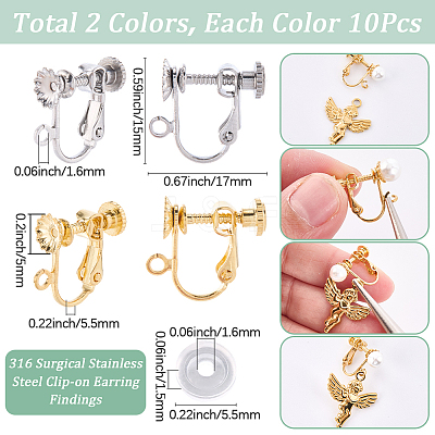 20Pcs 2 Colors 316 Surgical Stainless Steel Clip-on Earring Findings STAS-SC0010-45-1