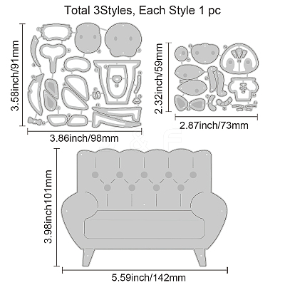 3Pcs 3 Styles Carbon Steel Cutting Dies Stencils DIY-WH0309-915-1