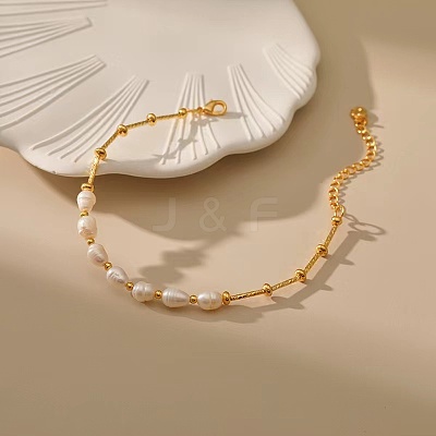 Elegant Natural Freshwater Pearl & Brass Beaded Bracelets for Women RP0175-1