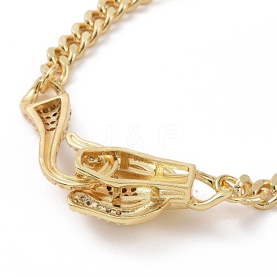 Cubic Zirconia Leopard Link Bracelet Brass Curb Chains for Women BJEW-G664-01G-02-1