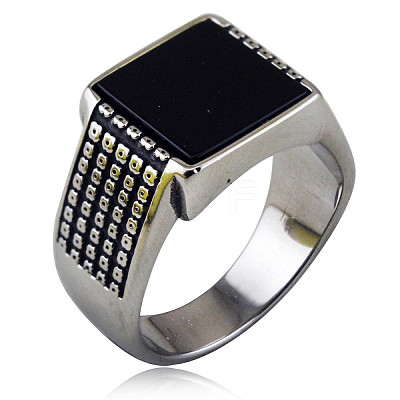304 Stainless Steel with Natural Obsidian Finger Rings FS-WGC2D4C-13-1
