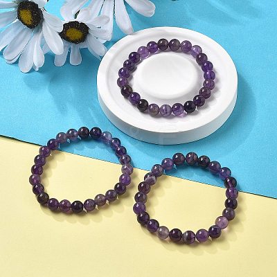 Natural Amethyst Beaded Stretch Bracelets BJEW-Q692-56-8mm-1
