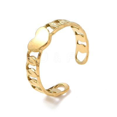 Ion Plating(IP) 304 Stainless Steel Heart Open Cuff Ring for Women RJEW-E066-02G-1