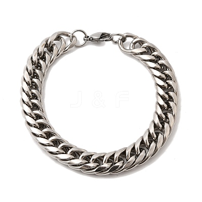 201 Stainless Steel Cuban Link Chains Bracelets for Women Men STAS-T077-21P-02-1