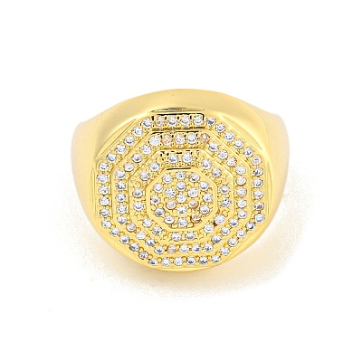 Rack Plating Octagon Brass Micro Pave Clear Cubic Zirconia Cuff Finger Rings RJEW-C103-04G-1