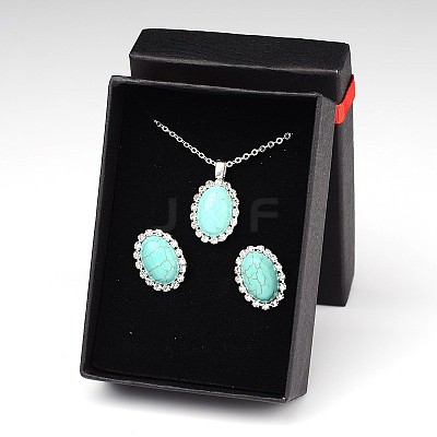 Trendy Synthetic Turquoise Pendant Necklaces and Ear Studs Jewelry Sets SJEW-JS00848-1