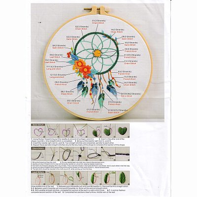 DIY Woven Net/Web with Feather Pattern Embroidery Kit DIY-O021-17A-1