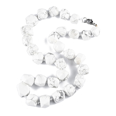 Natural Howlite Nuggets Beaded Necklaces for Women Men NJEW-K388-01N-1