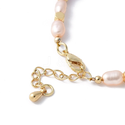 Brass & Natural Pearl and Dyed Hot Pink Imperial Jasper Round Beaded Bracelet Making KK-F892-22G-1