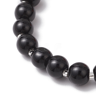 Halloween Theme Baking Paint Glass Round Beads Stretch Bracelets for Women BJEW-MZ00186-01-1