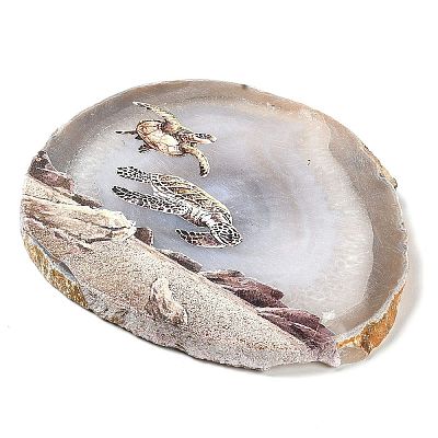 Printed Natural Agate Slice Stone Ornament DJEW-M011-03H-1
