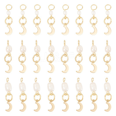 30Pcs 3 Styles Natural Cultured Freshwater Pearl & 201 Stainless Steel Moon Pendants PALLOY-TAC0317-1