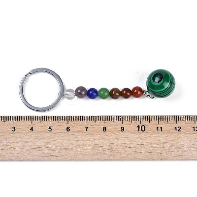Natural Malachite Round Beaded Keychain G-H076-01P-15-1