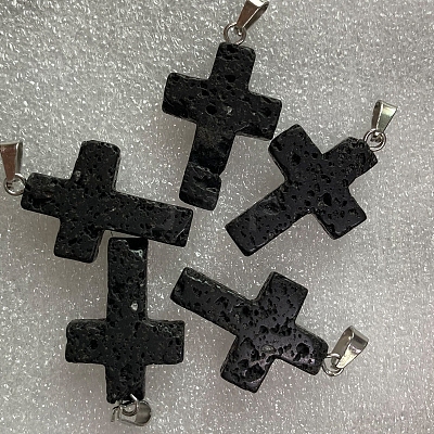 Natural Lava Rock Pendants G-PW0006-02P-18-1