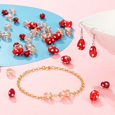 40Pcs Handmade Lampwork 3D Strawberry Beads LAMP-LS0001-10-1