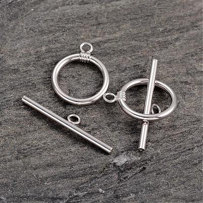 Platinum Plated Ring 925 Sterling Silver Toggle Clasps STER-K014-H733-15mm-P-1