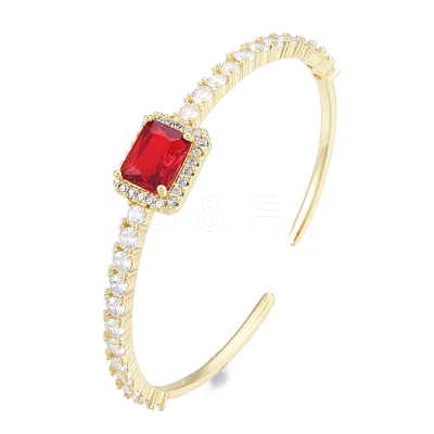 Cubic Zirconia Rectangle Open Cuff Bangle BJEW-G651-05G-05-1